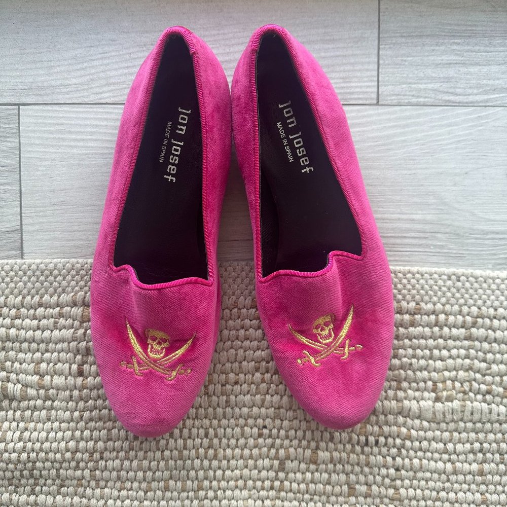 JON JOSEF HOT PINK VELVET PIRATE FLATS- SIZE US 7